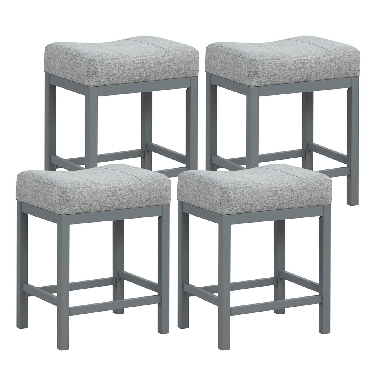 Costway 24.5" Bar Stool Set of 4 with Solid Rubber Wood Frame Humanized Footrest Kitchen White/Gray